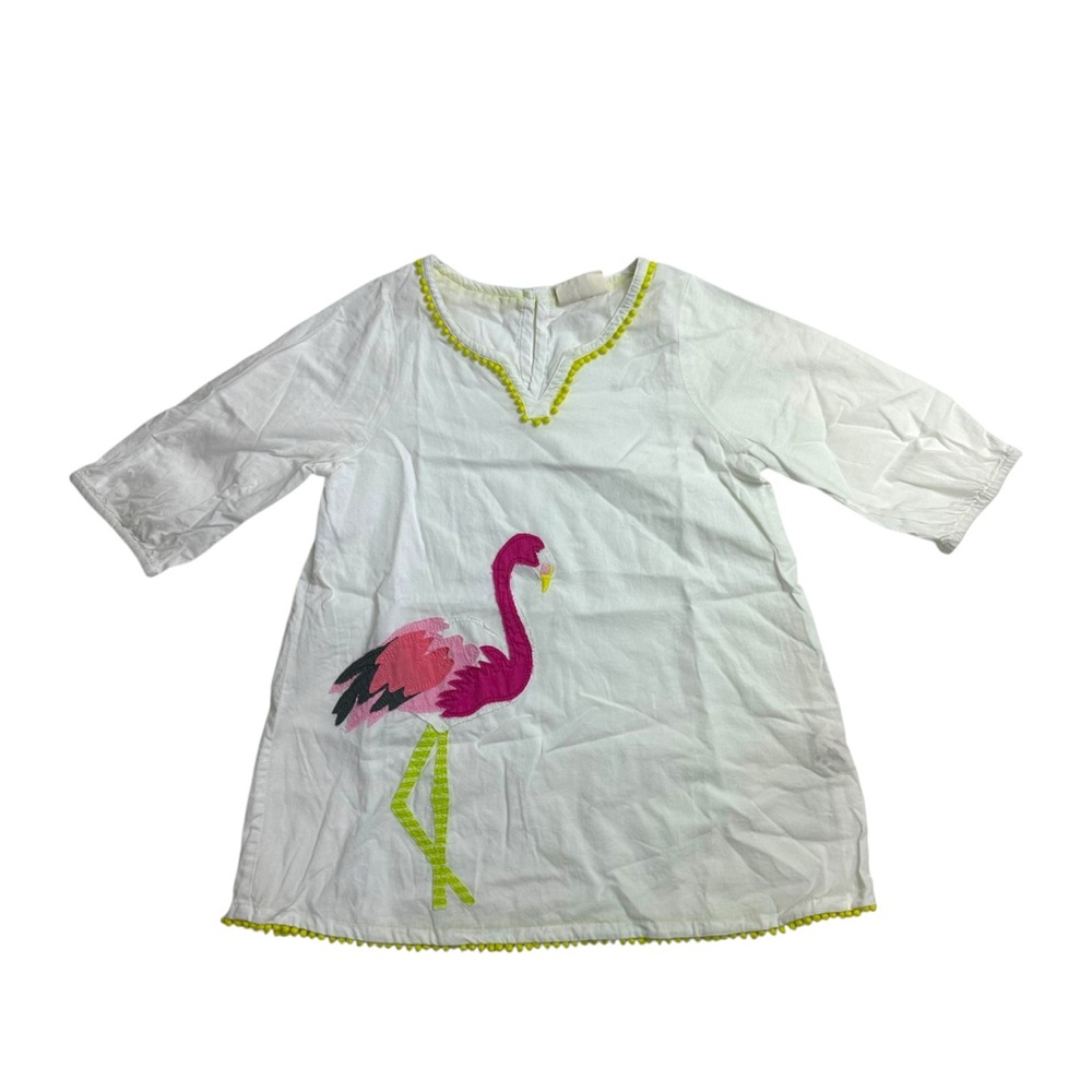 Mini Boden White Coverup with Pink Flamingo